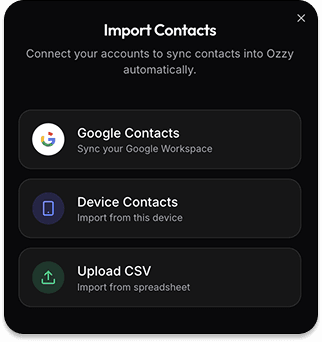 Ozzy: network and contacts — screen 3 of 5