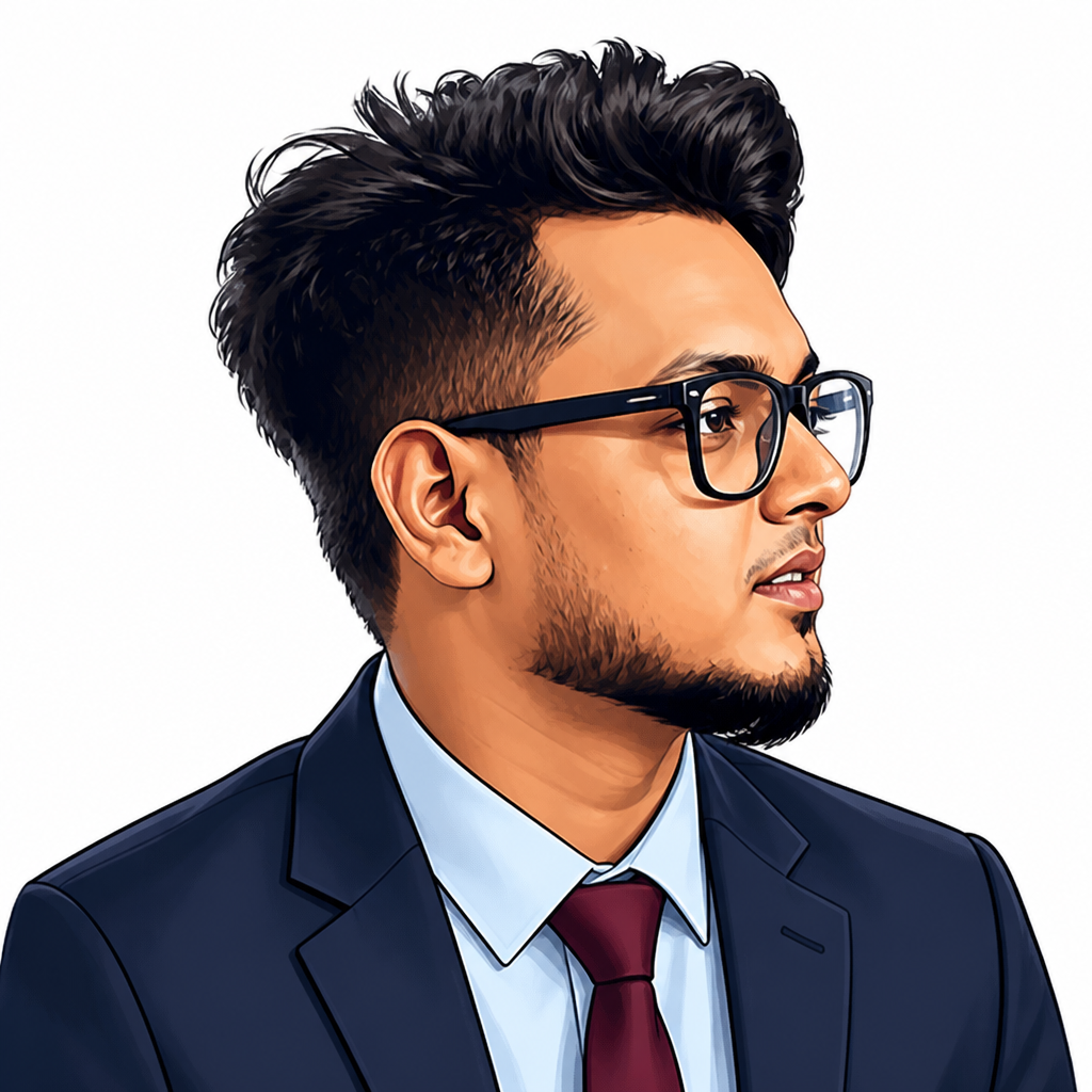 Outlined portrait of Raj Kumar
